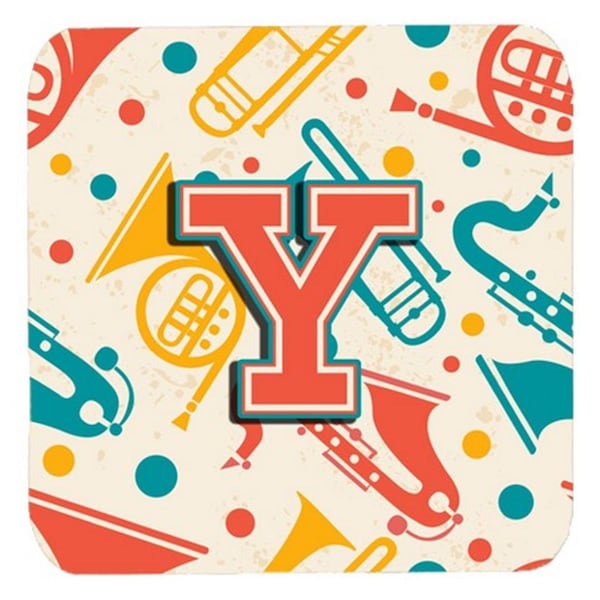 Carolines Treasures Letter Y Retro Teal Orange Musical Instruments Initial Foam Coasters, 4PK - CJ2001-YFC