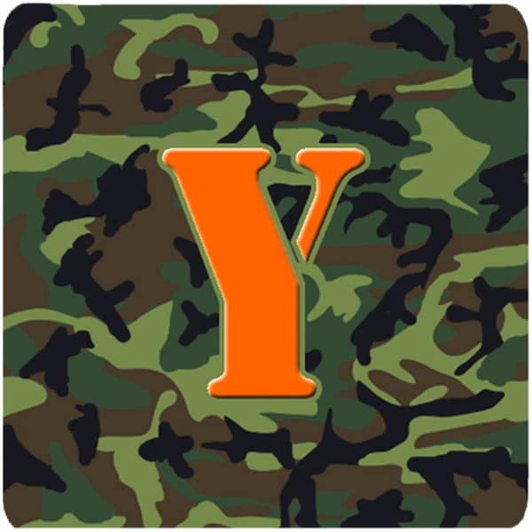 Carolines Treasures Monogram - Camo Green Foam Coasters- Initial Letter Y, 3.5 x 3.5 in., 4PK - CJ1030-YFC
