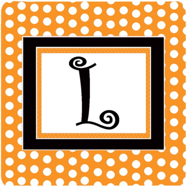 Carolines Treasures Set of 4 Monogram - Orange Polkadots Foam Coasters Initial Letter L - CJ1033-LFC