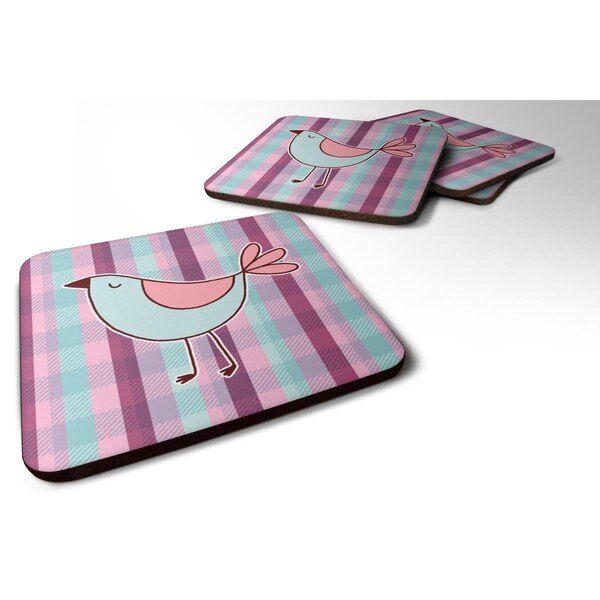 Carolines Treasures Bird on Purple Plaid Foam Coasters - Set of 4 - BB6833FC