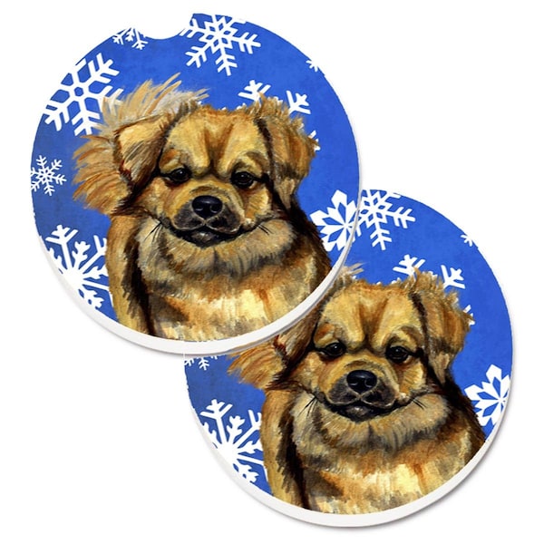 Carolines Treasures Tibetan Spaniel Winter Snowflakes Holiday Cup Holder Car Coaster, 2PK - LH9304CARC