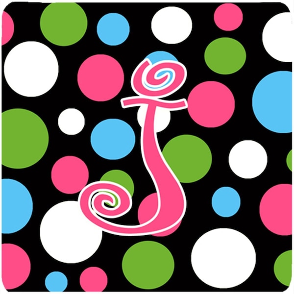 Carolines Treasures Monogram - Polkadots And Pink Foam Coasters - Set 4- Initial Letter J - CJ1038-JFC