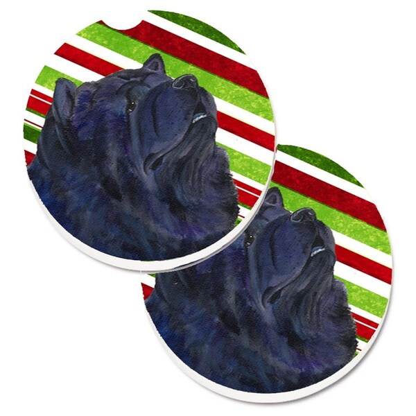 Carolines Treasures Chow Chow Candy Cane Holiday Christmas Cup Holder Car Coaster, 2PK - SS4570CARC