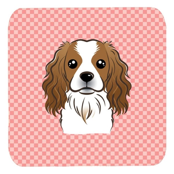Carolines Treasures 3.5 x 3.5 In. Checkerboard Pink Cavalier Spaniel Foam Coasters, 4PK - BB1224FC