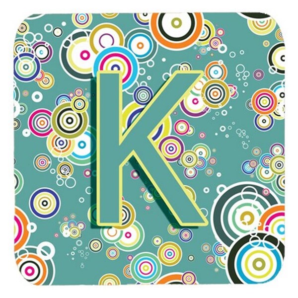 Carolines Treasures Letter K Circle Circle Teal Initial Alphabet Foam Coasters- Set of 4 - CJ2015-KFC