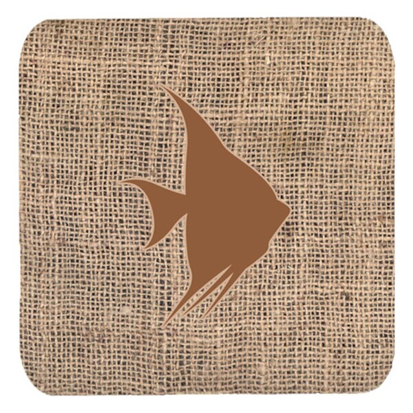 Carolines Treasures Fish - Angel Fish Burlap And Brown Foam Coasters- Set of 4 - BB1022-BL-BN-FC