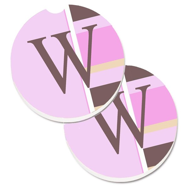 Carolines Treasures Letter W Initial Monogram Pink Stripes Cup Holder Car Coaster, 2PK - CJ1005-WCARC