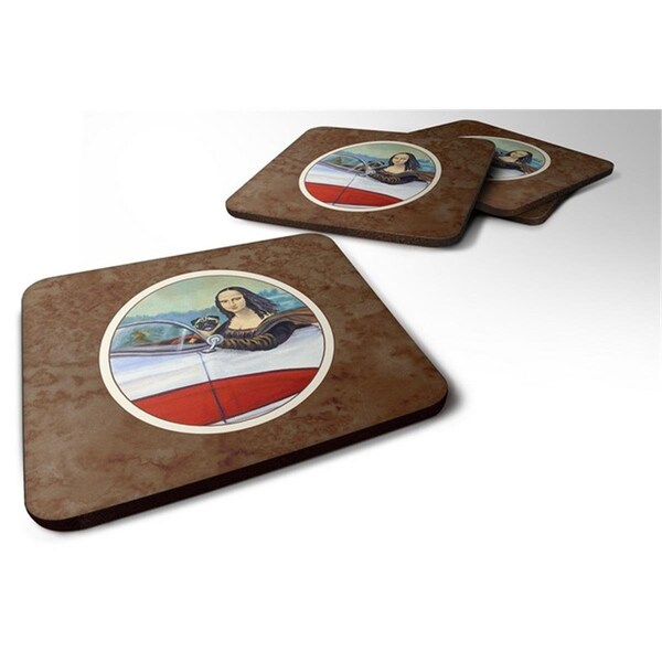 Carolines Treasures Fawn Pug and Mona Lisa Foam Coaster, Set of 4 - 7043FC