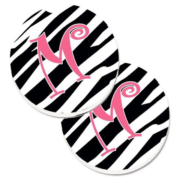 Carolines Treasures Carolines Treasures CJ1037-MCARC Monogram Initial M Zebra Stripe & Pink Set of 2 Cup Holder Car Coaster - CJ1037-MCARC