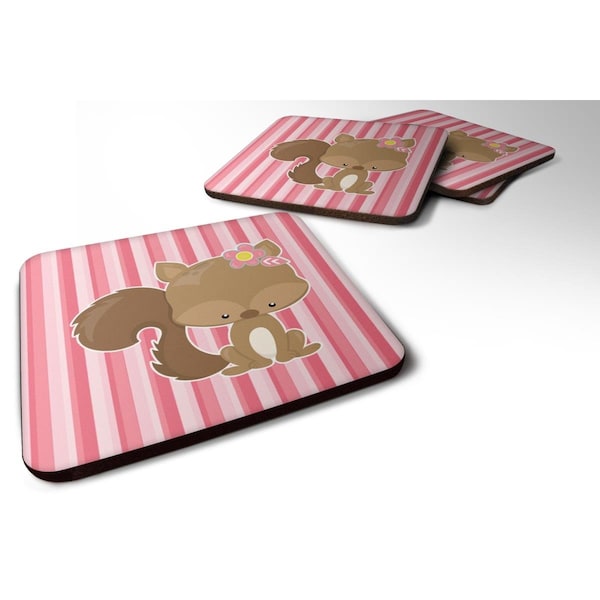 Carolines Treasures Squirrel With Flowers Foam Coasters - Set of 4 - BB7094FC