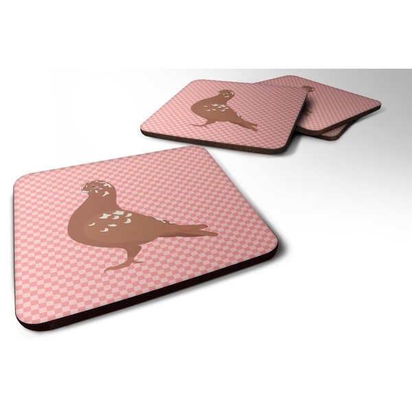 Carolines Treasures African Owl Pigeon Pink Check Foam Coaster, Set of 4 - BB7953FC