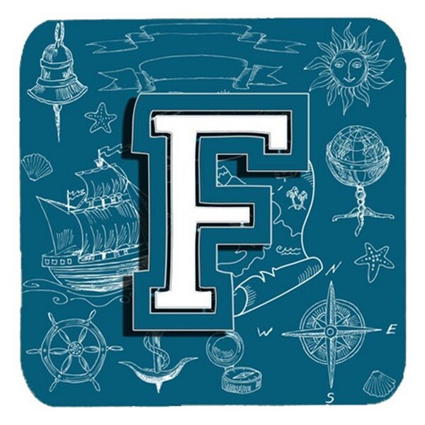 Carolines Treasures Letter F Sea Doodles Initial Alphabet Foam Coasters- Set of 4 - CJ2014-FFC