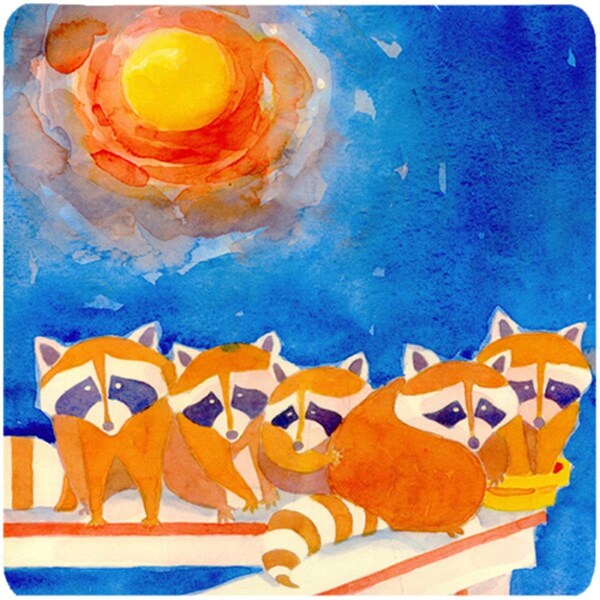 Carolines Treasures Raccoons On The Porch Foam Coasters - Set of 4 - 6009FC