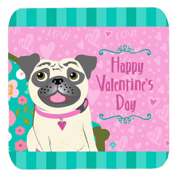 Carolines Treasures Happy Valentines Day Pug Foam Coasters- Set of 4 - VHA3002FC