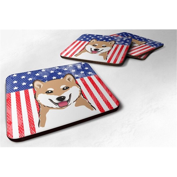 Carolines Treasures American Flag and Shiba Inu Foam Coaster, Set of 4 - BB2155FC