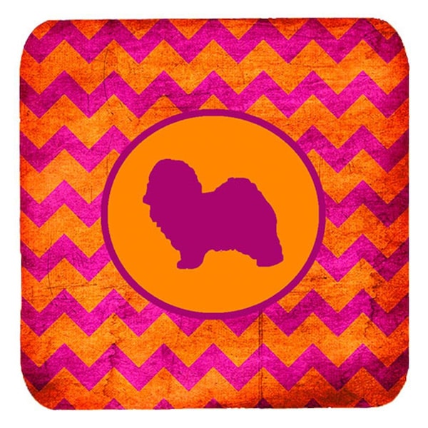 Carolines Treasures Havanese Chevron Pink And Orange Foam Coasters- Set of 4 - SDK1101-B-FC