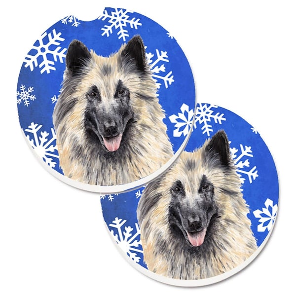 Carolines Treasures Belgian Tervuren Winter Snowflakes Holiday Cup Holder Car Coaster, 2PK - SC9392CARC