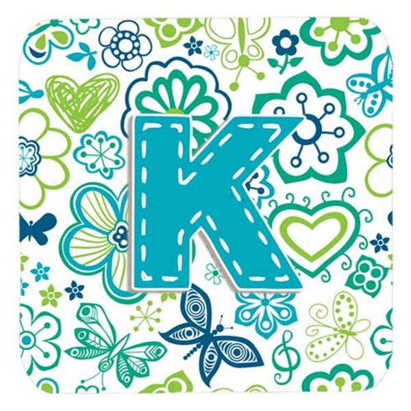 Carolines Treasures Letter K Flowers And Butterflies Teal Blue Foam Coasters- Set of 4 - CJ2006-KFC