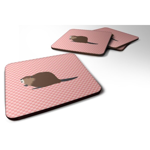 Carolines Treasures Eurasian Beaver Pink Check Foam Coaster, Set of 4 - BB7873FC