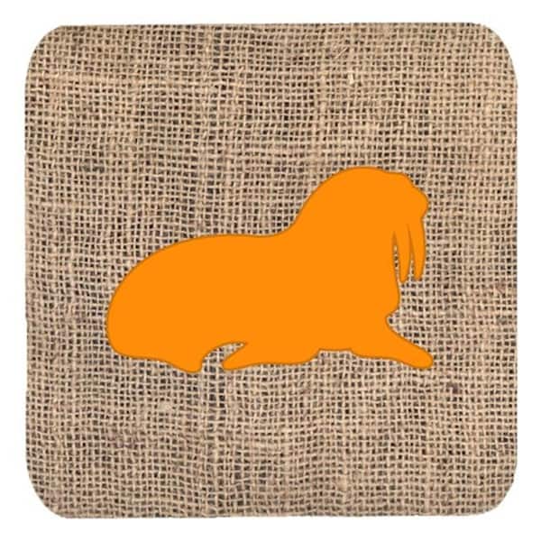Carolines Treasures Carolines Treasures BB1017-BL-OR-FC Walrus Burlap And Orange Foam Coasters - Set 4; 3.5 x 3.5 In. - BB1017-BL-OR-FC