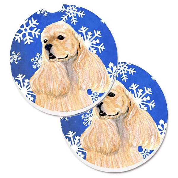 Carolines Treasures Cocker Spaniel Winter Snowflakes Holiday Cup Holder Car Coaster, 2PK - SS4660CARC