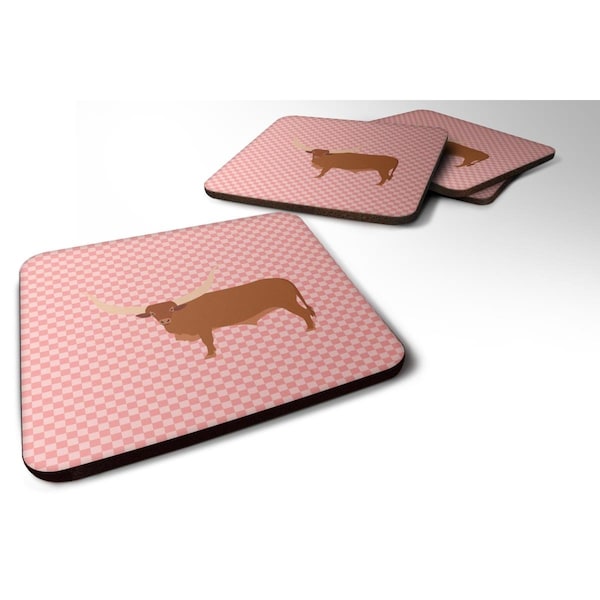 Carolines Treasures Ankole-Watusu Cow Pink Check Foam Coaster, Set of 4 - BB7823FC