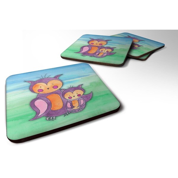 Carolines Treasures Momma & Baby Owl Watercolor Foam Coasters - Set of 4 - BB7430FC
