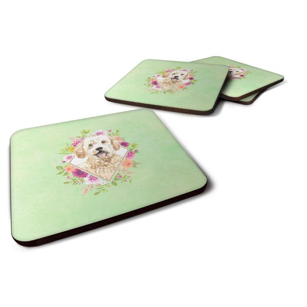 Carolines Treasures 3.5 x 3.5 in. Goldendoodle Green Flowers Foam Coaster, 4PK - CK4396FC