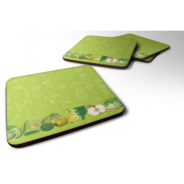 Carolines Treasures Fruits and Vegetables in Green Foam Coaster, Set of 4 - BB5135FC