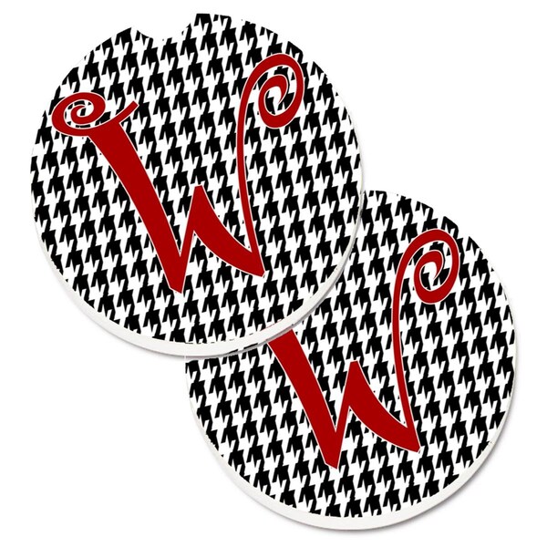 Carolines Treasures Monogram Initial W Houndstooth Black Cup Holder Car Coaster, 2PK - CJ1035-WCARC