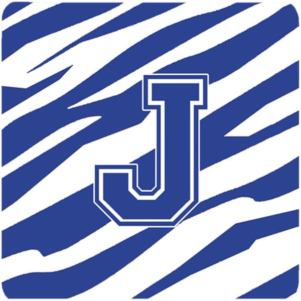 Carolines Treasures Monogram - Tiger Stripe Blue and White Foam Coasters Initial Letter J, 4PK - CJ1034-JFC