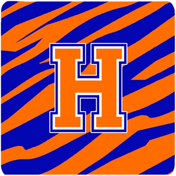 Carolines Treasures Monogram - Tiger Stripe - Blue Orange Foam Coasters Initial Letter H, 4PK - CJ1023-HFC