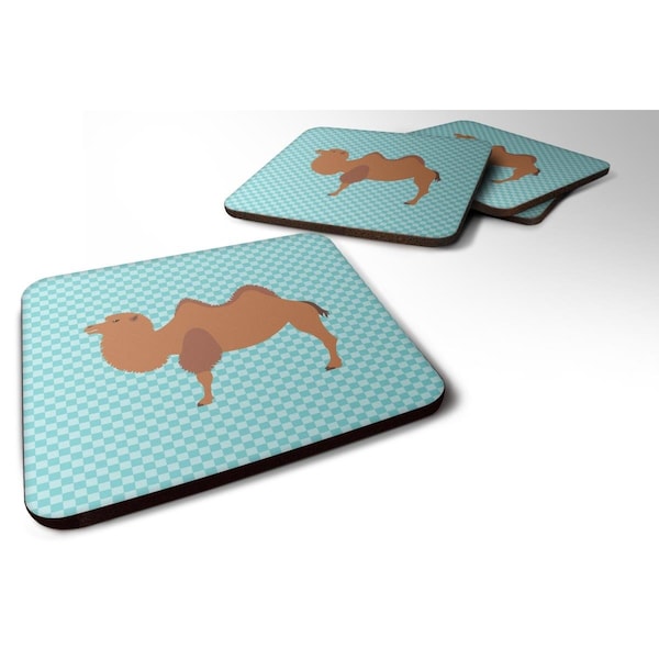 Carolines Treasures Bactrian Camel Blue Check Foam Coaster, Set of 4 - BB7992FC
