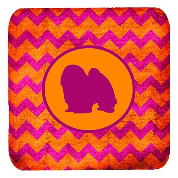 Carolines Treasures Japanese Chin Chevron Pink And Orange Foam Coasters- Set of 4 - SDK1103-B-FC