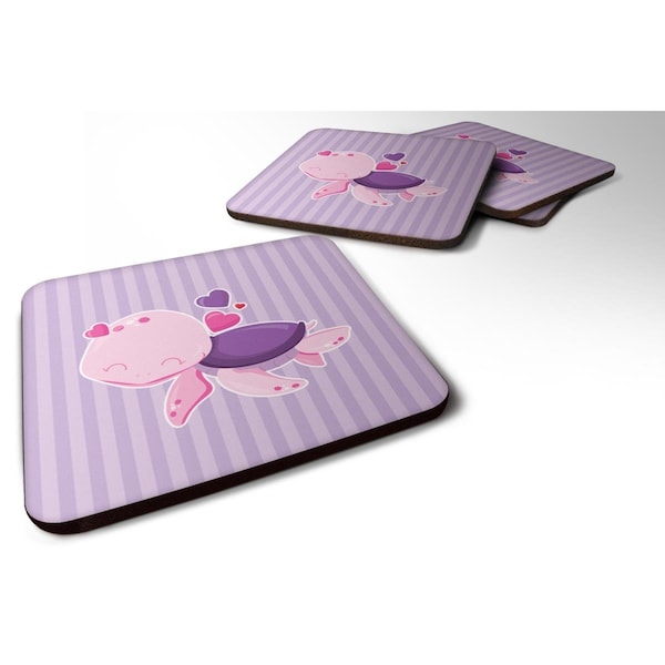 Carolines Treasures Pink & Purple Turtle Foam Coasters - Set of 4 - BB7133FC