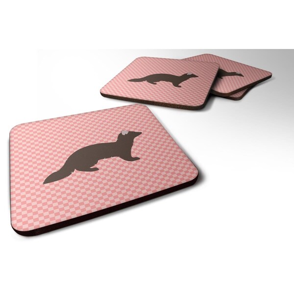 Carolines Treasures Sable Marten Pink Check Foam Coaster, Set of 4 - BB7869FC