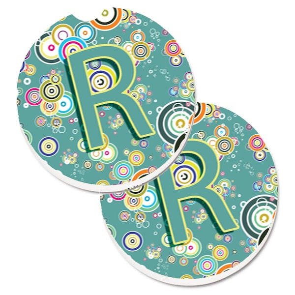 Carolines Treasures Letter R Circle Circle Teal Initial Alphabet Cup Holder Car Coaster, 2PK - CJ2015-RCARC