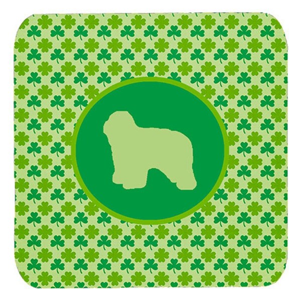 Carolines Treasures Polish Lowland Sheepdog Lucky Shamrock Foam Coasters- Set of 4 - SDK1144-C-FC