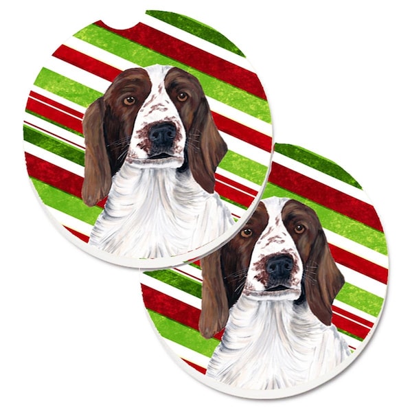 Carolines Treasures Welsh Springer Spaniel Candy Cane Holiday Christmas Cup Holder Car Coaster, 2PK - SC9340CARC