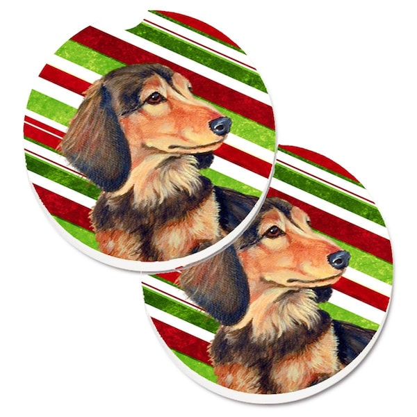 Carolines Treasures Dachshund Candy Cane Holiday Christmas Cup Holder Car Coaster, 2PK - LH9256CARC