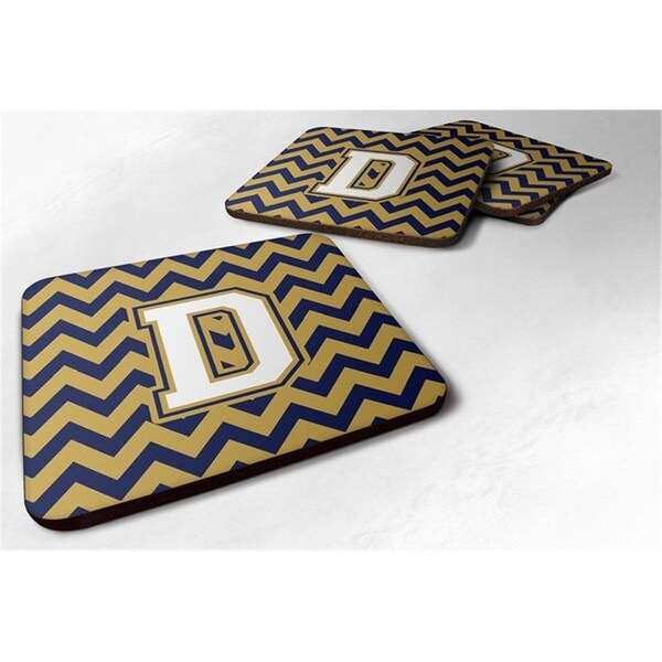 Carolines Treasures Letter D Chevron Navy Blue and Gold Foam Coaster, Set of 4 - CJ1057-DFC