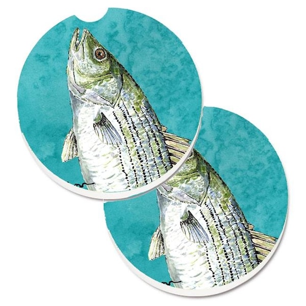 Carolines Treasures Carolines Treasures 8720CARC Striped Bass Fish Set of 2 Cup Holder Car Coaster - 8720CARC