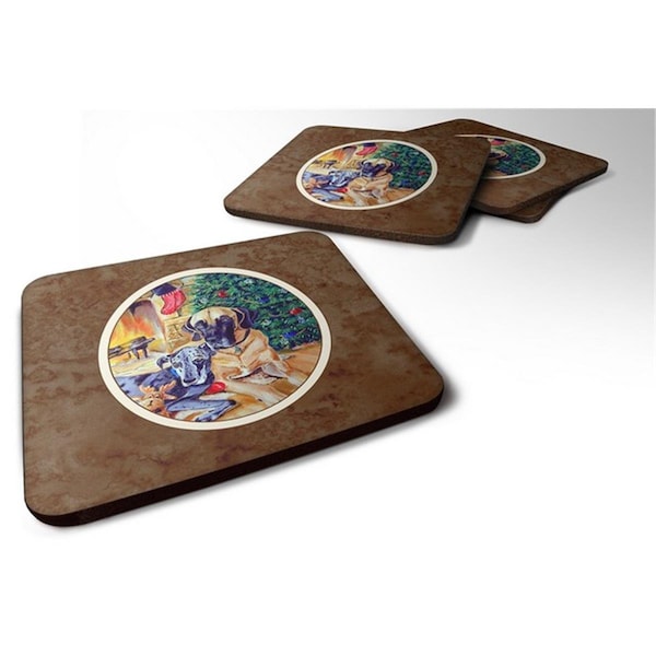 Carolines Treasures Fawn and Blue Great Dane Waiting on Christmas Foam Coaster, Set of 4 - 7111FC