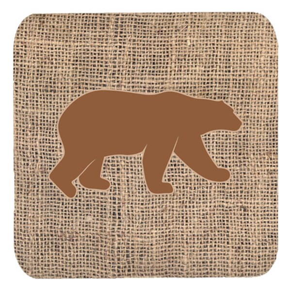 Carolines Treasures Bear Burlap And Brown Foam Coasters- Set of 4 - BB1005-BL-BN-FC