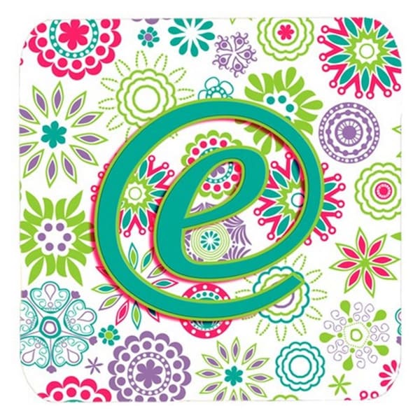 Carolines Treasures Letter E Flowers Pink Teal Green Initial Foam Coasters- Set of 4 - CJ2011-EFC