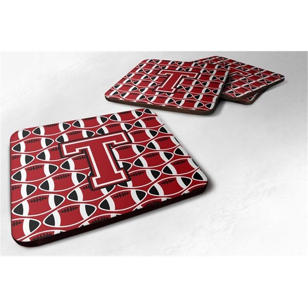 Carolines Treasures Letter T Football Red, Black and White Foam Coaster, Set of 4 - CJ1073-TFC