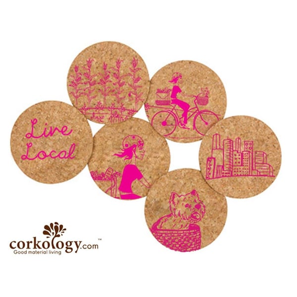 Corkology Live Local 2 Girl On Bike Cork Coaster Set - 388
