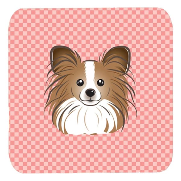 Carolines Treasures 3.5 x 3.5 In. Checkerboard Pink Papillon Foam Coasters- Set of 4 - BB1248FC
