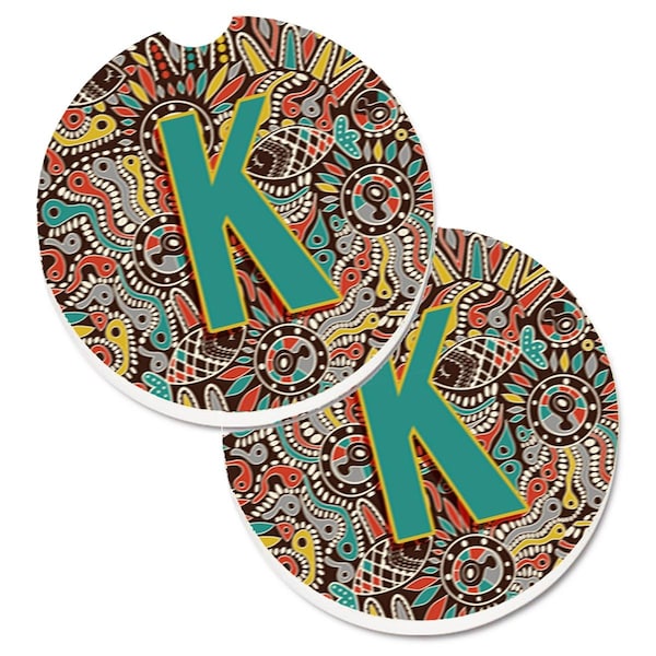 Carolines Treasures Letter K Retro Tribal Alphabet Initial Cup Holder Car Coaster, 2PK - CJ2013-KCARC