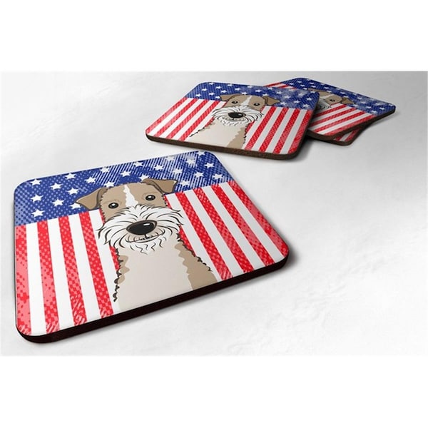 Carolines Treasures American Flag and Wire Haired Fox Terrier Foam Coaster, Set of 4 - BB2177FC